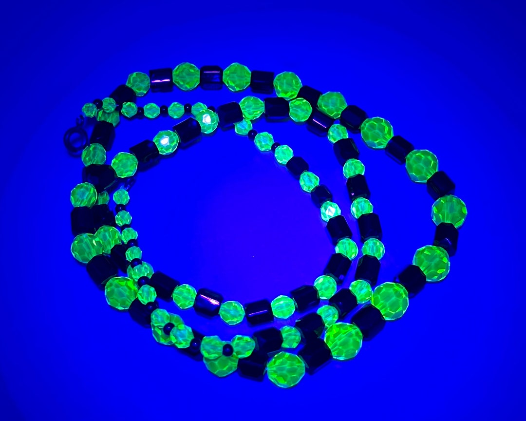Art Deco Yellow Vaseline Uranium Glass and Black Glass Bead Etsy