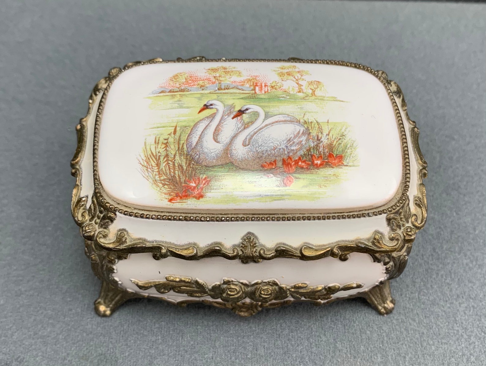 Enameled Music Swan Music BoxJapan4 Inches Across. Plays Etsy