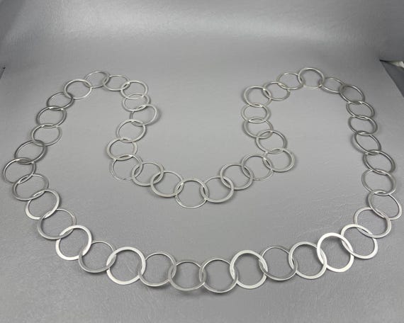 Solid Silver Handmade Circle Link Necklace-40 Inc… - image 5