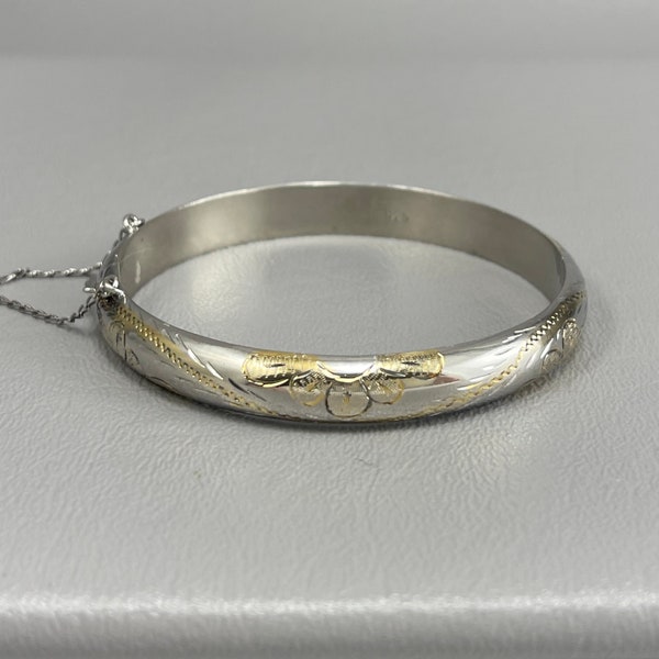 Sterling Silver Engraved Hinged Bangle Bracelet-2 3/8 Inches Across. Fits a Smaller Wrist. Free shipping.