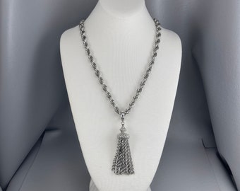 Vintage Monet Silver-Tone Tassel Necklace-24 Inches Long. Free shipping.