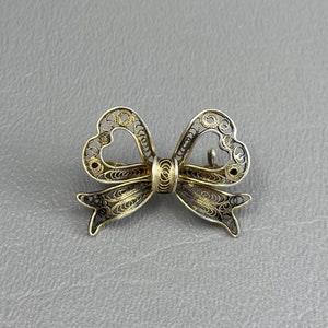 Gold-Washed 800 Silver Filigree Bow Brooch-1 1/4 Inches Wide. Free shipping.