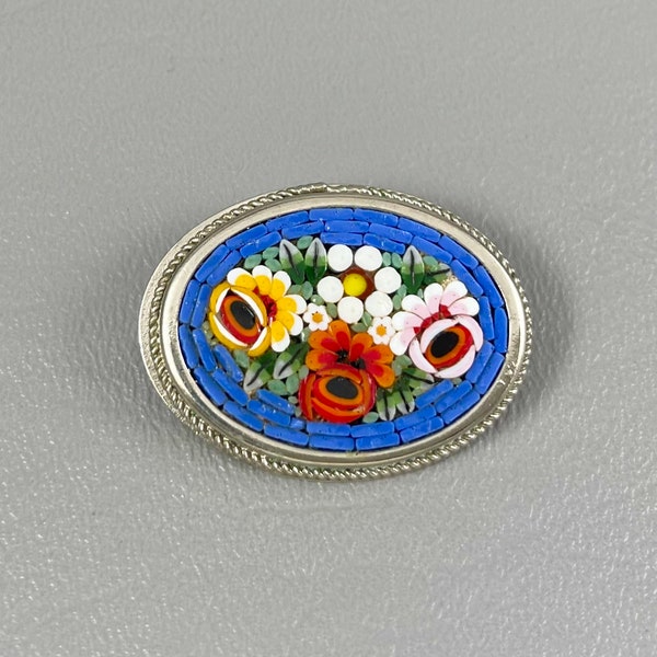 Vintage Italian Micromosaic Brooch-1 1/2 Inches Across. Free shipping.