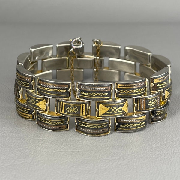 Spanish Damascene Tank Tread Bracelet-7 Inches Long. Fits a Smaller Wrist-Please Read Description. Free shipping.