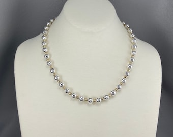 Sterling Silver and Vermeil Bead Necklace, on 18 Inch Chain. Free shipping.