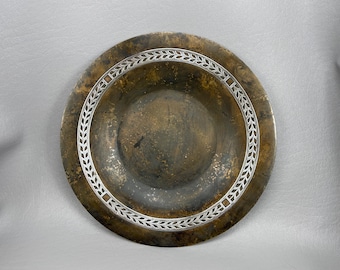 Arts and Crafts Bronze and Sterling Silver Dish-7 1/2 Inches Wide. Please Read Description. Free shipping.
