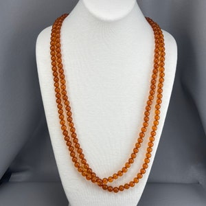 Apple Juice Bakelite Bead Necklace-Simichrome Tested. 60 Inches Long. Free shipping.