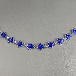 Small Size Volmer Bahner Denmark Blue Enameled Sterling Silver Fish Bracelet-6 1/2 Inches Long. Please Read Description. Free shipping.