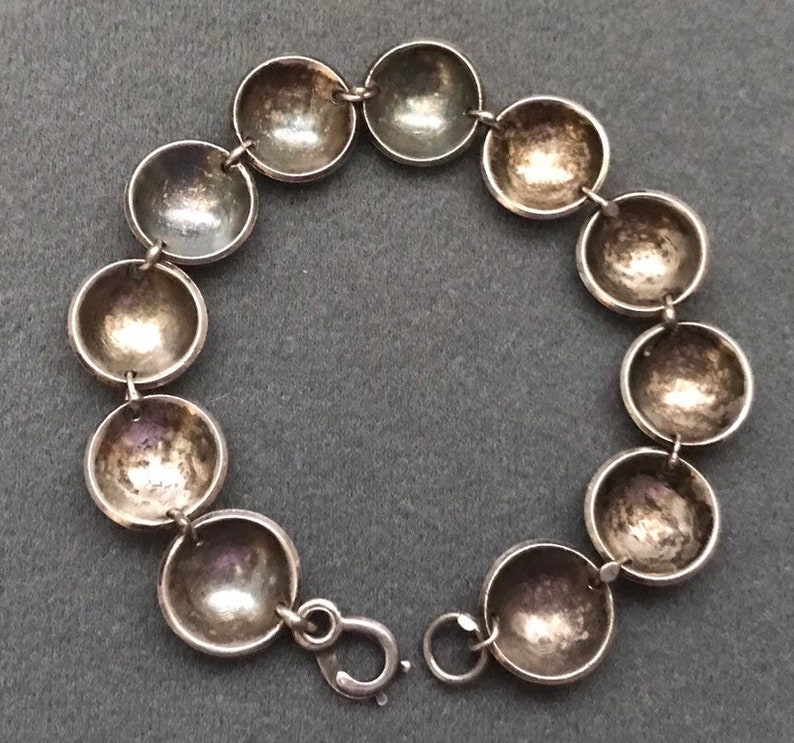 Old Sterling Silver Handmade Silver Dome Link Bracelet Free shipping.