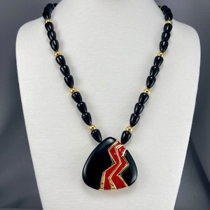 Vintage Napier Black and Red Pendant Necklace-24 Inches Long. Free shipping.