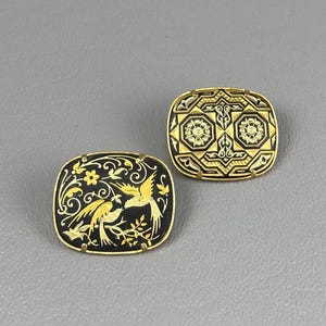 Two Small Spanish Damascene Brooches-Each 1 Inch Wide. Free shipping.