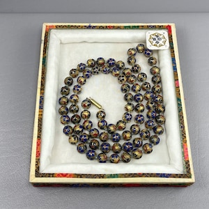 Older Chinese Cloisonné Enamel Bead Necklace, with Original Box-32 Inches Long. Free shipping.