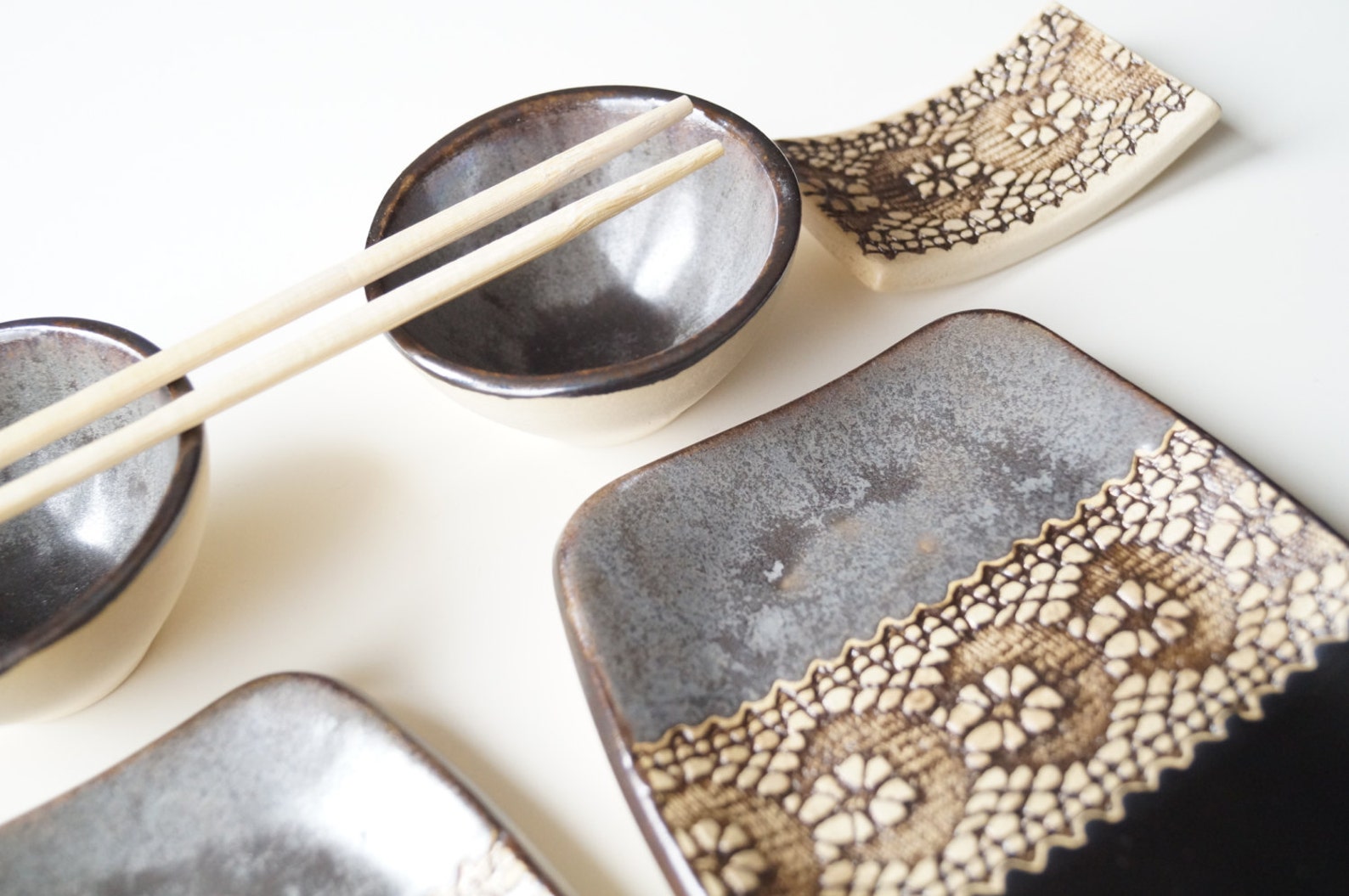 Sushi Serving Set Set for Two Grey Black Sushi Set Ceramic Etsy