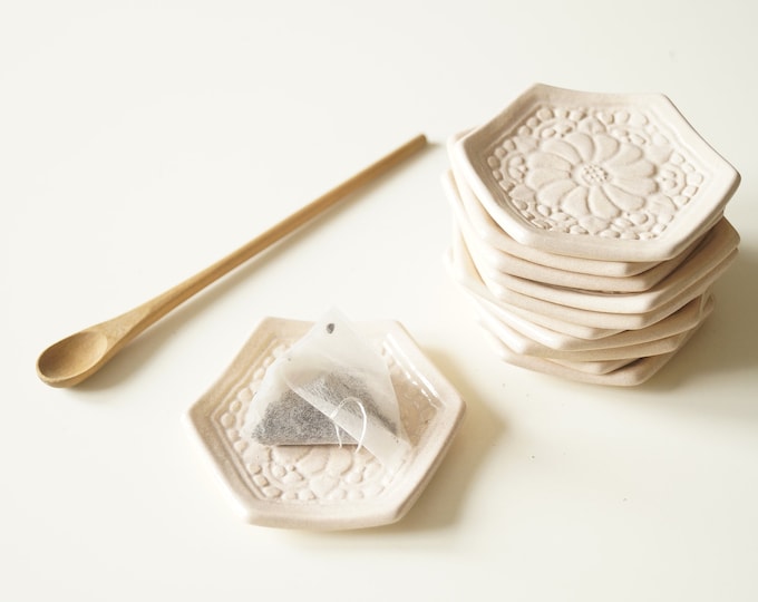 Cream Tea Bag Holder, Ceramic Tea Bag Rest, Housewarming Gift, Little