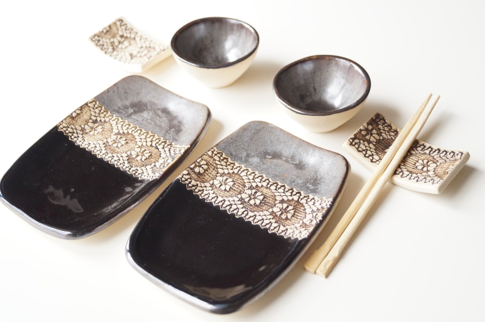 Sushi Serving Set Set for Two Grey Black Sushi Set Ceramic Etsy