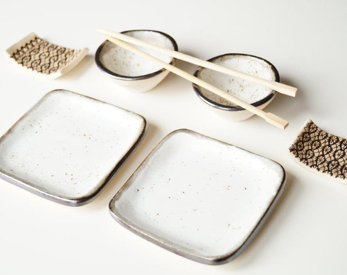 Ceramic Sushi Serving Set Set for 2 White Sushi Set Ceramic Etsy