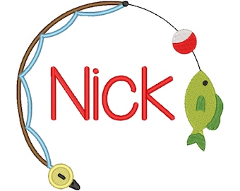 FISHING ROD MONOGRAM Frame - Embroidery Design - Multiple Sizes - Digital Download