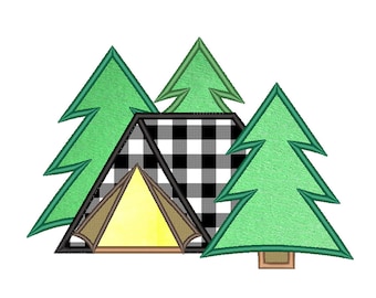 CAMPING TENT in WOODS - Applique Design - Machine Embroidery - Instant Digital Download - Forest Embroidery