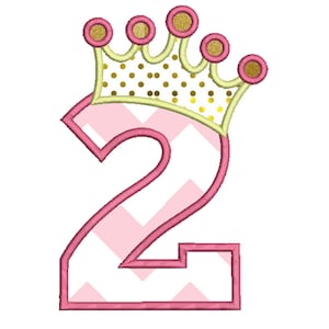 BIRTHDAY NUMBER 2 - Princess Crown - Appliqué - Machine Embroidery -