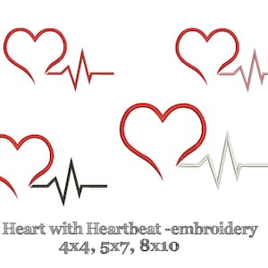 HEART WITH HEARTBEAT line - Machine Embroidery - Multiple sizes
