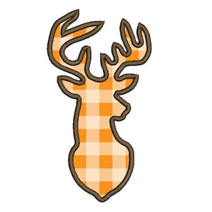 May include: A brown outline of a deer head with orange and white checkered pattern inside.
