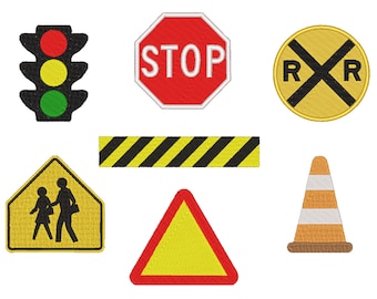 TRAFFIC SIGNS EMBROIDERY Bundle - Machine Embroidery - Instant Digital Download - Multiple Sizes