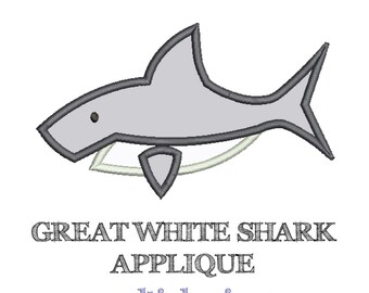 GREAT WHITE SHARK Applique Design - Machine Embroidery - Instant Download Digital File