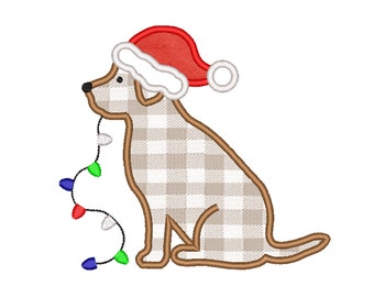 DOG with CHRISTMAS LIGHTS Applique Design, Machine Embroidery,Christmas Applique, Embroidery Machine, Instant Download