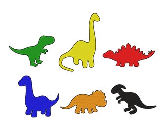 DINOSAURS EMBROIDERY - Machine Embroidery - Mini Embroidery Designs - 6 dinosaurs filled embroidery - Instant Digital Download