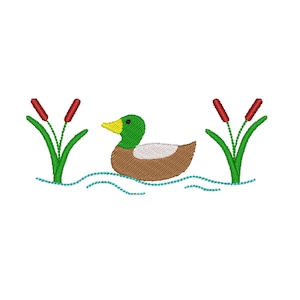MALLARD DUCK avec CATTAILS - Embroidery Design - Multi Sizes