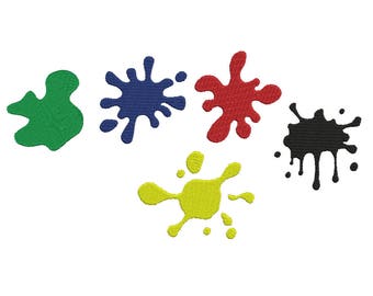 PAINT SPLAT Embroidery Design - Machine Embroidery - 5 designs - 1 inch, 2 inch, 3 inch - Instant Download Digital File