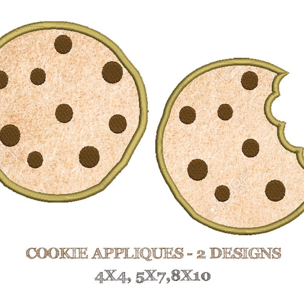 CHOCOLATE CHIP COOKIES - Applique Design - 2 Designs (whole cookie and one with bite) Machine Embroidery - Instant Download Digital File