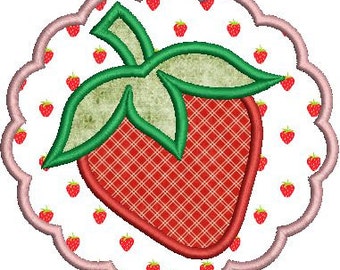 STRAWBERRY in PATCH Applique Design - Instant Download Digital File - Machine Embroidery