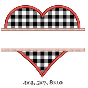 Peut inclure: Un motif de monogramme divisé en forme de cœur rouge avec un motif à carreaux noirs et blancs. Le motif est disponible en trois tailles : 4x4 pouces, 5x7 pouces et 8x10 pouces.