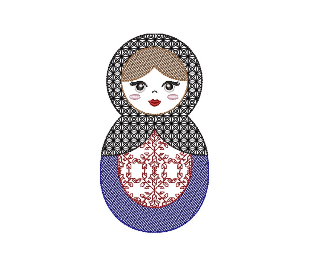 NESTING DOLL Embroidery Design 2 DESIGNS quick Stitch and Motif Filled