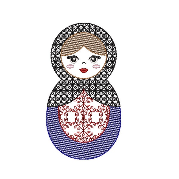 NESTING DOLL - Embroidery Design - 2 DESIGNS (Quick Stitch and Motif filled Embroidery) Multiple Sizes - Instant Digital Download