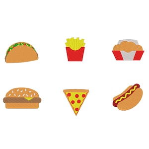 FAST FOOD EMBROIDERY Bundle Set - Machine Embroidery - Filled Embroidery Designs - Multiple Sizes - Instant Digital Download