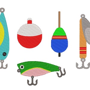 FISHING LURES - Embroidery Design - 5 Designs - Machine Embroidery - Multiple Sizes - Instant Download