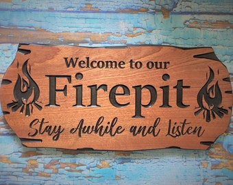 Personalized Wood Fire Pit Sign, Custom Campfire Sign, Outdoor Patio Backyard Campfire Deck Porch Cabin Signs