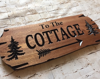 Sign with arrow for direction, made of outdoor wood with rustic edge, add your custom text, house number personalized pointing left right