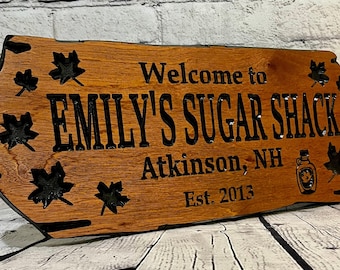 Outdoor Sign with Maple Leaves, Rot Resistant Wooden Carved Sign for Sugar Shack, Maple Grove, Maple Syrup Sold Here Plaque, Benchmark Signs