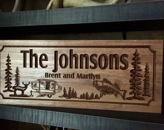 camping sign happy camper sign version 2 woods sign, cabin sign rustic sign