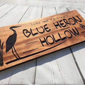 Custom Wood Sign, Personalized Lake House Plaque, Blue Heron Decor, Outdoor Camp Sign
