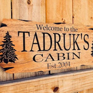 Outdoor Sign, Rot Resistant, Wooden Carved Cabin Sign, Pine Trees, Camp Sign, Weekend Camping, Lakehouse Sign, Cottage Sign, Benchmark Signs