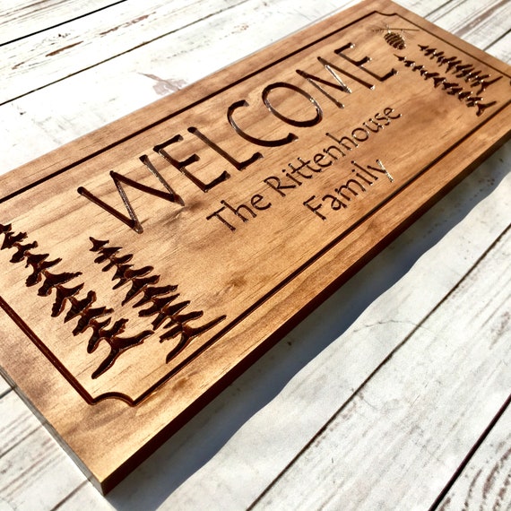 Address Plaque Personalized Wooden Sign Cabin Sins Welcome Etsy