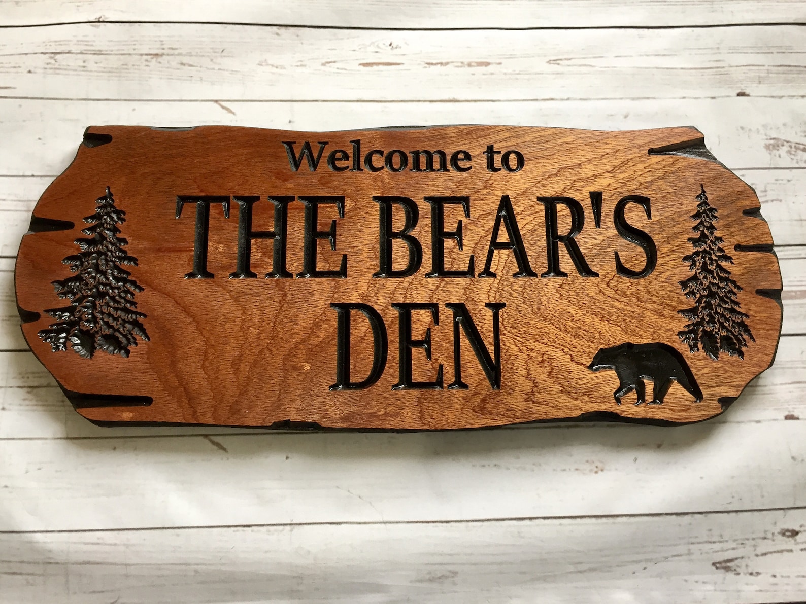 Bear Silhouette Wood Cabin Sign Personalized Lodge Plaques Etsy