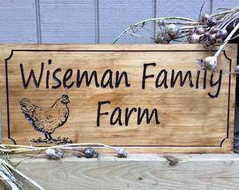 Custom Wood Sign for Chicken Coop, Carved Chicken Decor, Personalized Gift, Family Farm Sign with Family Name