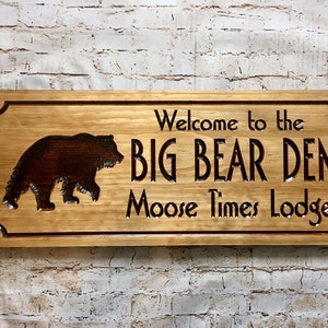 Personalized Rustic Bear Cabin Sign: Custom Wooden Lodge Decor