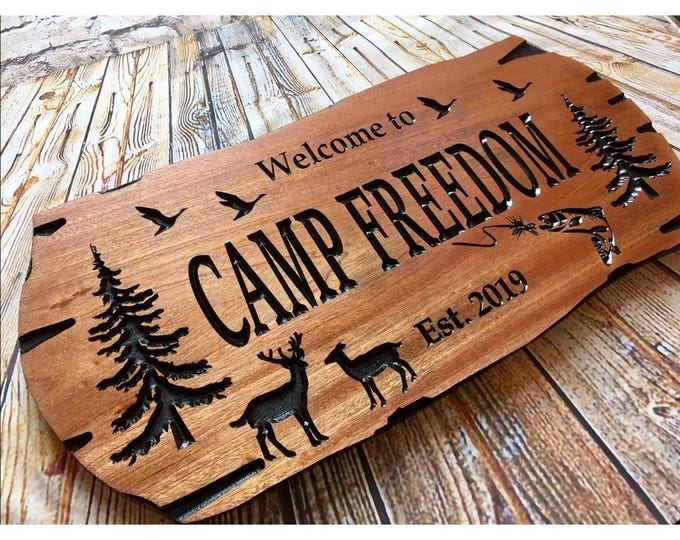 Custom Wooden Cabin Outdoor Sign, Nature Inspired Wildlife Lodge Plaque, Rot Resistant Wood