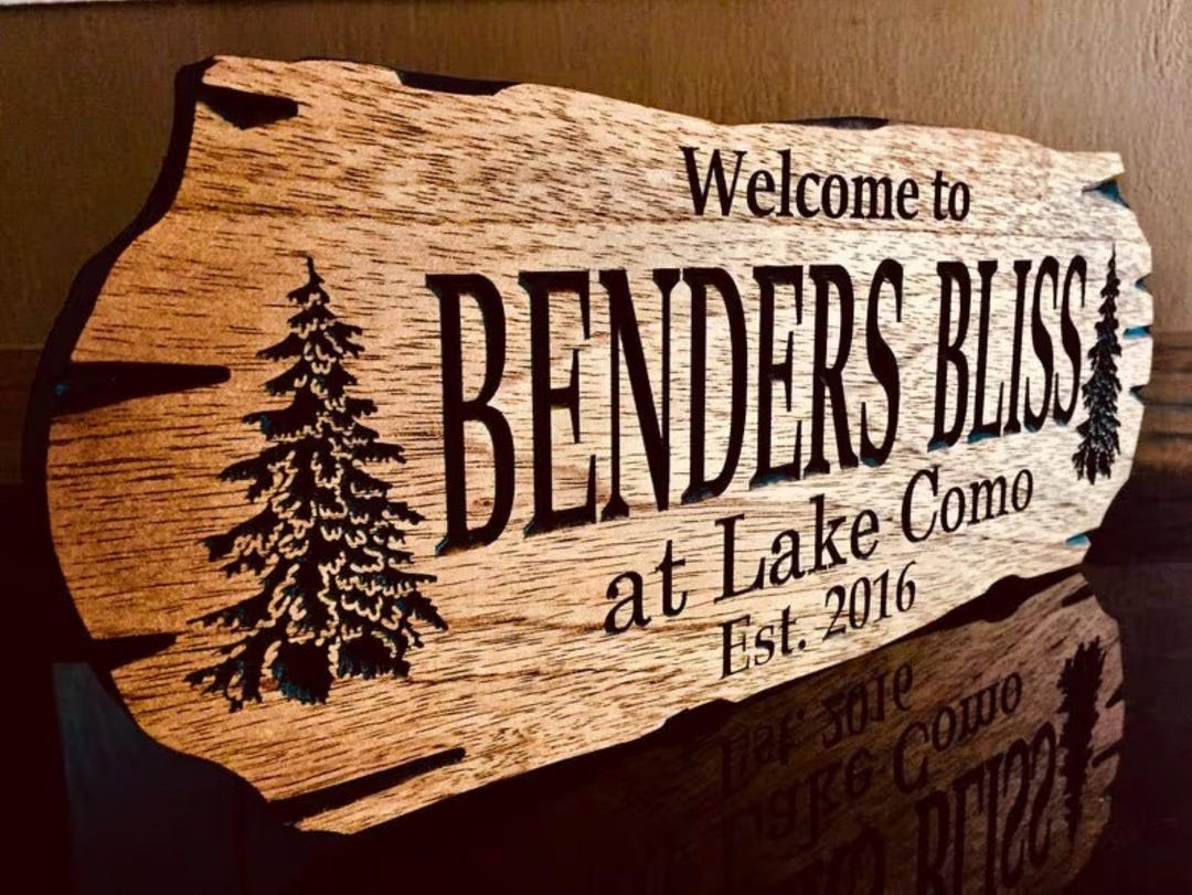 Outdoor Carved Sign, Custom Wooden Carved Cabin Sign, Pine Trees, Camp ...